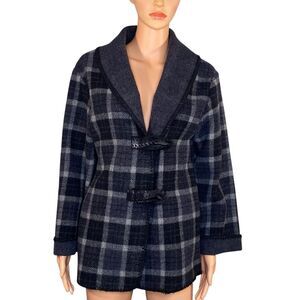 Marsh Landing Barn Jacket Wool Blend Blanket Coat Plaid Rustic Farm House SZ S